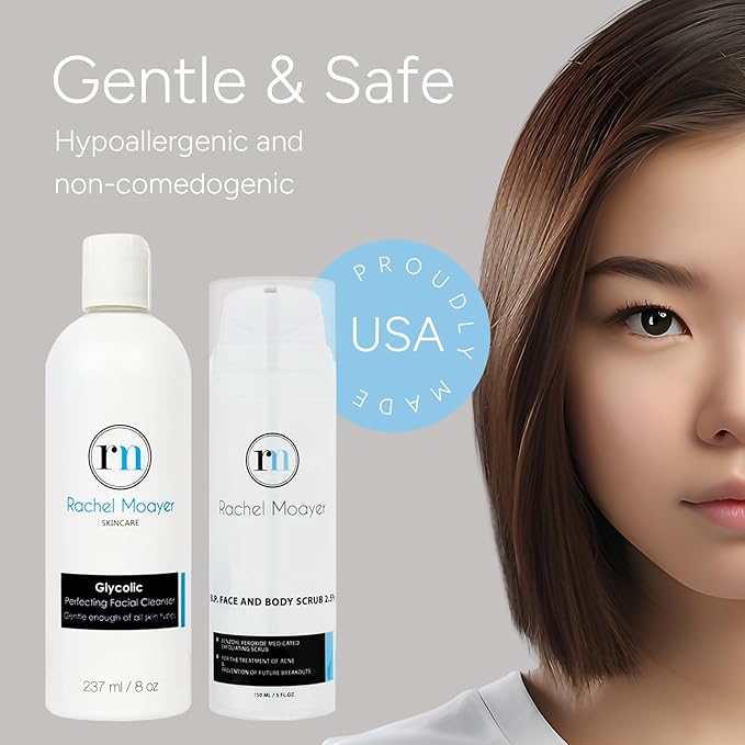 Rachel Moayer Skincare Cleansing Essentials Bundle includes RM Perfecting cleanser and RM BP Face & Body Scrub 2.5%-Velvo Beauty