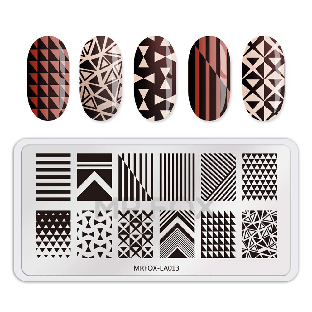 Mr.Fox Nail Printing Board Set Geometric Motif Lines Round Plaid Diamond Pattern Art DIY hot Stamping Template, etc-Velvo Beauty