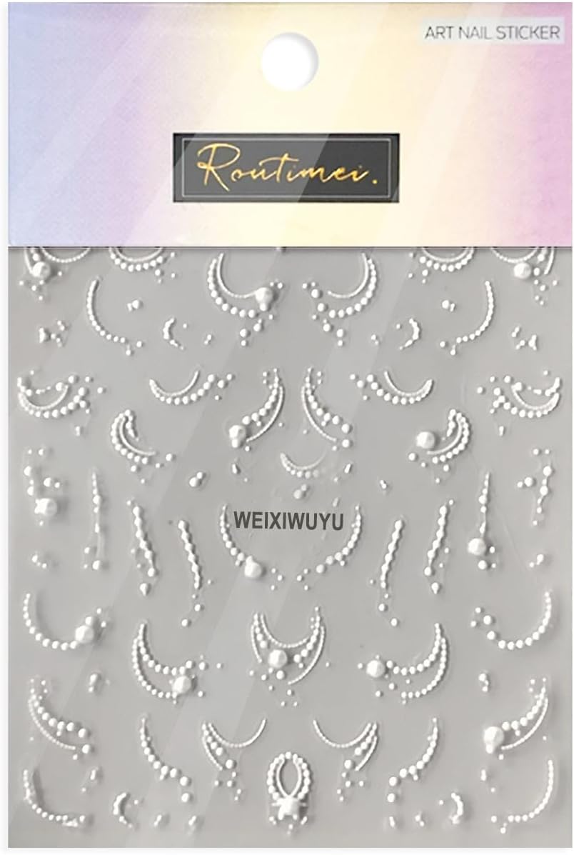 White French Tips Pearls Nail Art Stickers 5D Embossed Romantic Nail Stickers Line Nail Decals Design Nail Accessories for Women Valentine's Day Nail Art Decoration-Velvo Beauty