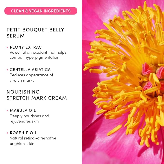 Evereden Postpartum Glow Duo - Petit Bouquet Belly Oil & Nourishing Stretch Mark Cream - Dermatologist-Developed Clean & Vegan Maternity Skincare Postpartum Gifts for New Mom - Stretch Mark Reduction-Velvo Beauty