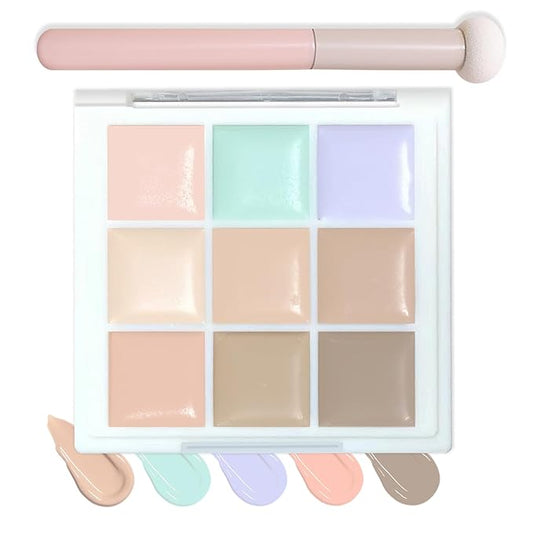 9 Colors Correcting Concealer Contour Palette,Concealer Cream Contour Makeup Palette,Contouring Foundation Highlighting Makeup Kit with Brush-Velvo Beauty