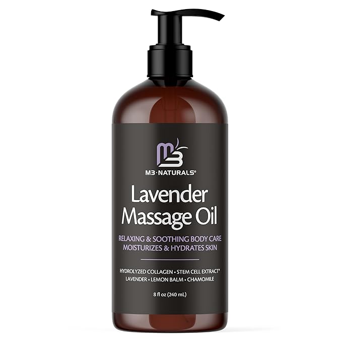 Lavender Sensual Massage Oil with Collagen and Stem Cells, Skin Tightening Therapy for Bum, Thighs, and Belly, Fast-Absorbing Cellulite Oil by M3 Naturals-Velvo Beauty