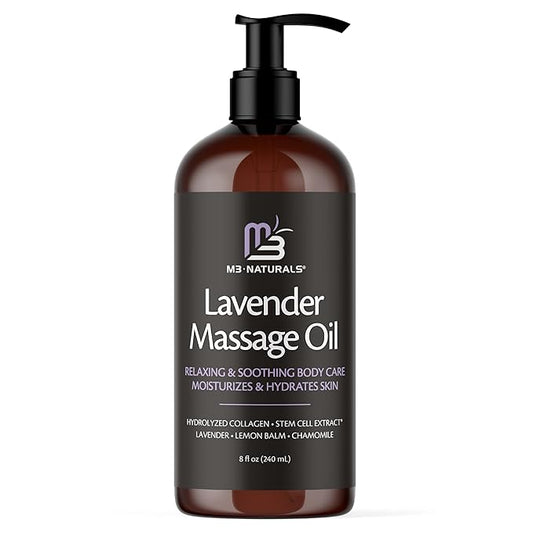 Lavender Sensual Massage Oil with Collagen and Stem Cells, Skin Tightening Therapy for Bum, Thighs, and Belly, Fast-Absorbing Cellulite Oil by M3 Naturals-Velvo Beauty