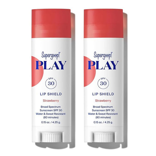 Supergoop! PLAY Lip Shield SPF 30 with Strawberry - Pack of 2 - Moisturizing Lip Treatment for Dry Cracked Lips - Clean Ingredients & Broad Spectrum UV Protection-Velvo Beauty