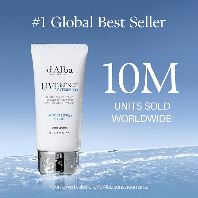 d'alba Piedmont Italian White Truffle Waterfull Essence Sunscreen, Vegan Skincare, Lightweight Sunscreen with BROAD SPECTRUM SPF 50+, Glowy, Safe for all Skin Types, Korean Skin Care (1.69 fl. oz)-Velvo Beauty