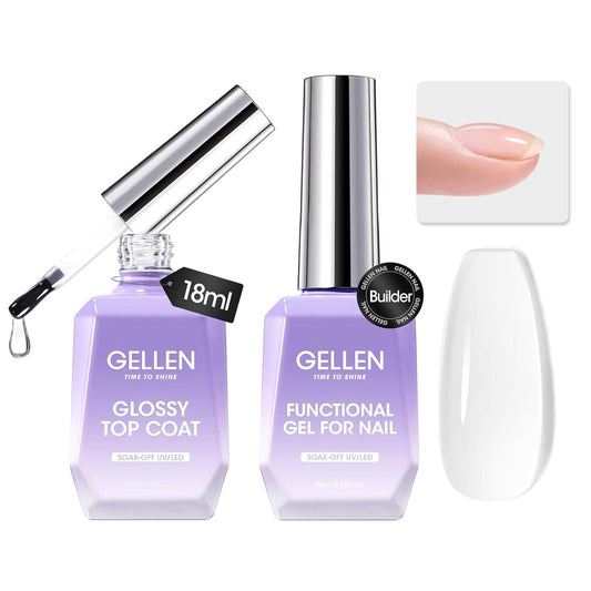 GELLEN Builder Gel for Nails and No Wipe Top Coat, 2Pcs 18ml Nail Builder Gel for Nail Extension & Strengthen and Glossy Top Coat-Velvo Beauty
