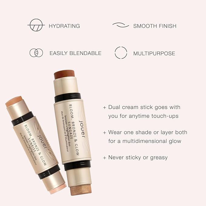 Jouer Bloom, Bronze & Glow Bronzer + Highlighter Stick - Cream Contour Makeup Stick - Hydrating Rose Hip Oil and Squalane Formula, Sunrise-Velvo Beauty