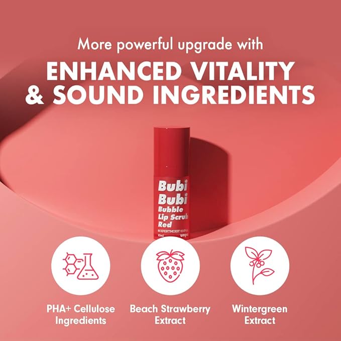 UNPA Bubi Bubi Bubble Lip Scrub Red 0.33 Fl Oz| Lip Bubble Moisturizer & Lip Scrubber | Lip Care Products for Lip Repair & Lip Lightening | Lip Scrubs Exfoliator & Moisturizer | Korean Lip Moisturizer-Velvo Beauty