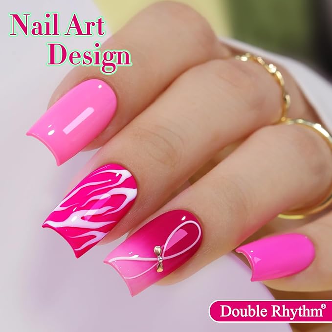 Double Rhythm 6 Pcs 15 ML Gel Polish Set Same Color Same Bottle Soak Off Gel Polish Kit Nail Art Manicure Salon DIY at Home for Women (Bright Neon Light Pink Purple-T6-13)-Velvo Beauty