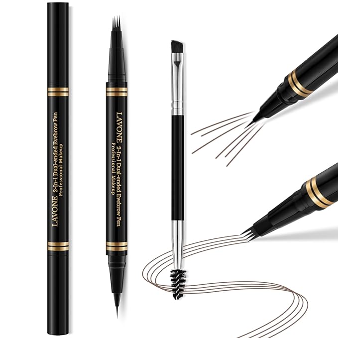 Eyebrow Pen Makeup Kit, with 4 Tip Waterproof Microblading Eyebrow Pencil, Eyeliner, Eyebrow Pomade and Dual-ended Eyebrow Brush, Brow Pencil Eyebrow Kit for Natural Looking - Black Brown-Velvo Beauty