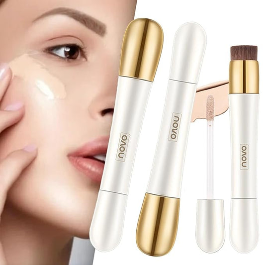 Happyhours 2 in 1 Foundation Anti-Wrinkle Concealer with Built-in Brush, Novo Foundation and Concealer Double Head Makeup Stick, Waterproof Long Lasting Anti-Wrinkle Concealer Foundation (2Pcs-02)-Velvo Beauty