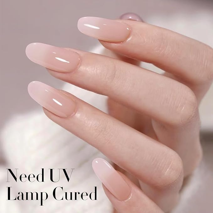 Double Rhythm Translucent Gel Polish Sheer Neutral Natural Light Milky Same Color Same Bottle 15ML Jelly Nail Polish Nail Art DIY at Home (Milky Pink-A1377)-Velvo Beauty