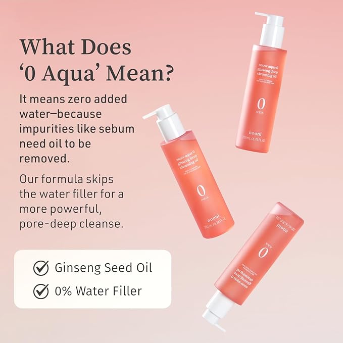 NOONI Facial Cleanser - Snow Aqua 0 Ginseng Deep Cleansing Oil | Makeup Blackhead Remover, Pore Care Control, Glass Skin, Helps Control Sebum, Revitalizing Care, 6.76 FL.Oz (200 ml)-Velvo Beauty