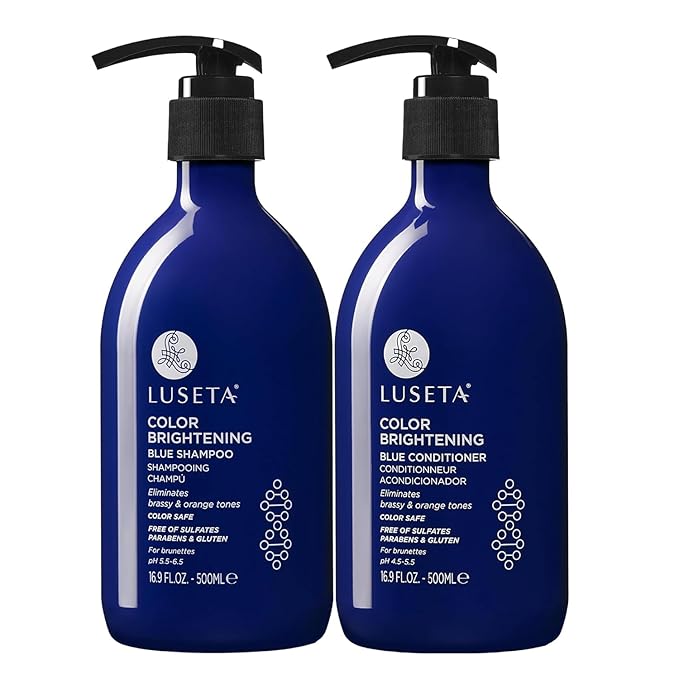 Luseta Blue Shampoo & Conditioner Set - Color Brightening for Brassy and Brunette Treated Hair, Revive Cool Tones, 2x 16.9oz-Velvo Beauty