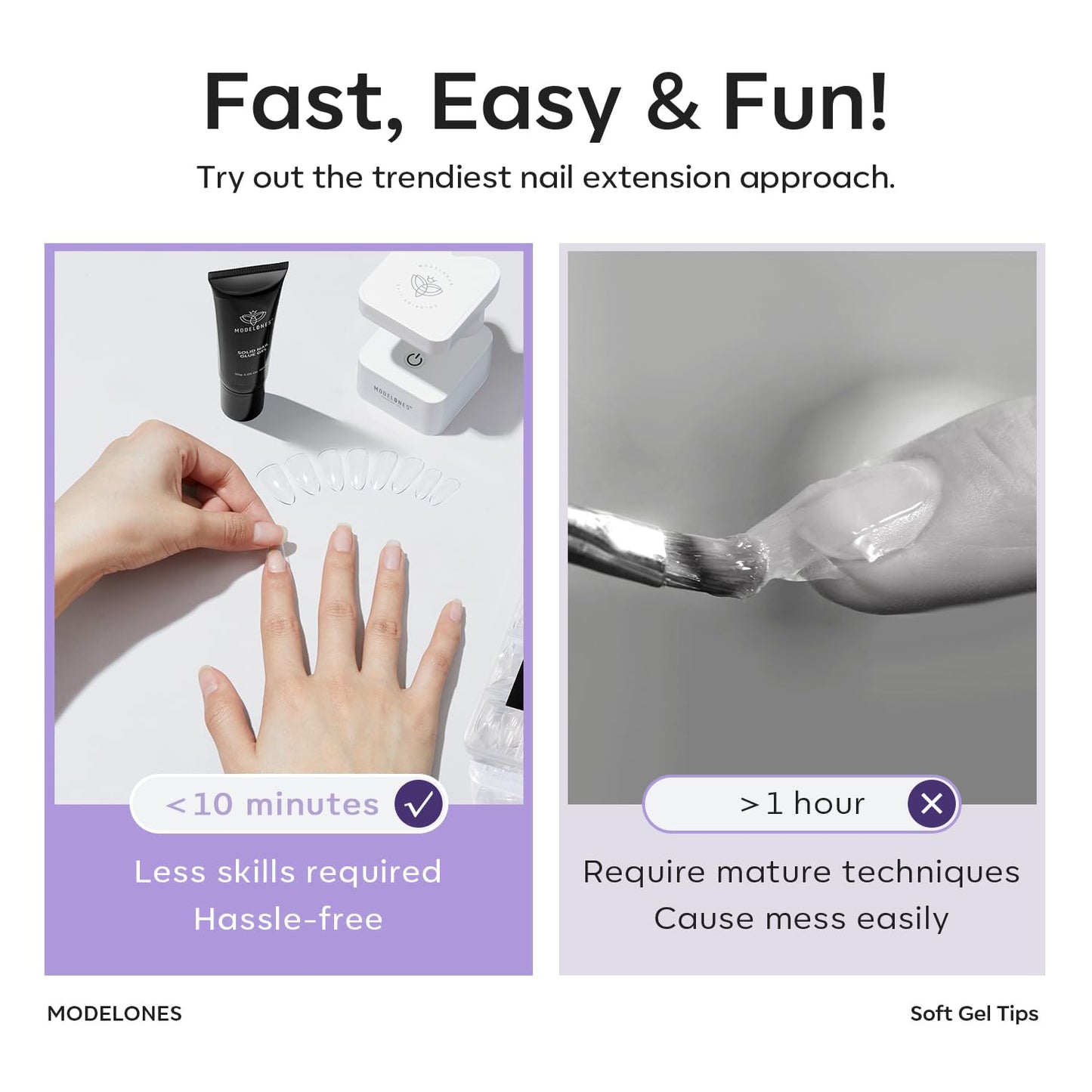 Modelones Medium Square Nail Tips - 510Pcs Fake Nails Gel Tips Pre-shaped Half Matte Full Cover Acrylic Gel Kit Press on Manicure Extension Art DIY Salon 15 Sizes-Velvo Beauty