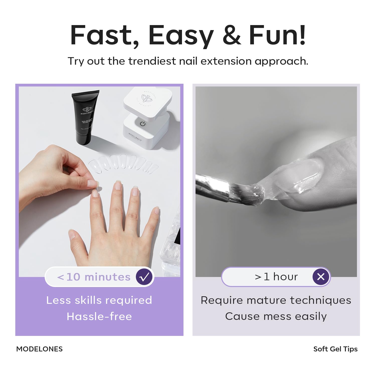 Modelones Medium Square Nail Tips - 510Pcs Fake Nails Gel Tips Pre-shaped Half Matte Full Cover Acrylic Gel Kit Press on Manicure Extension Art DIY Salon 15 Sizes-Velvo Beauty