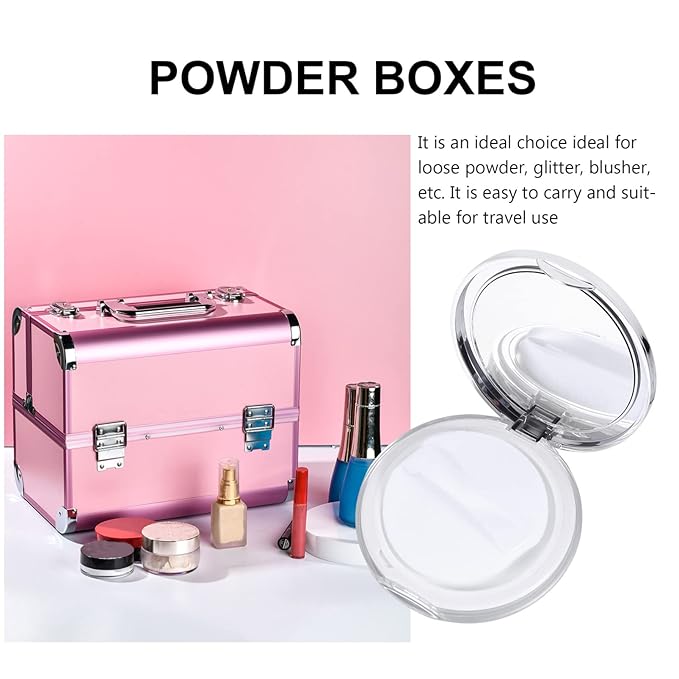 Powder Container 2pcs Loose Powder Containers with Elasticated Net Sifter, Mirror and Puff 5g Loose Powder Compact Case Case for DIY Makeup and Travel (Sliver) Powder Puff-Velvo Beauty