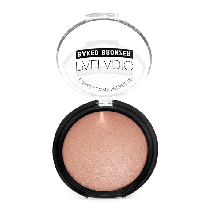 Palladio Baked Bronzer, Highly Pigmented and Easy to Blend, Shimmery Bronzed Glow, Use Dry or Wet, Lasts all day long, Provides Rich Tanning Color Finish, Powder Compact, Atlantic Tan-Velvo Beauty