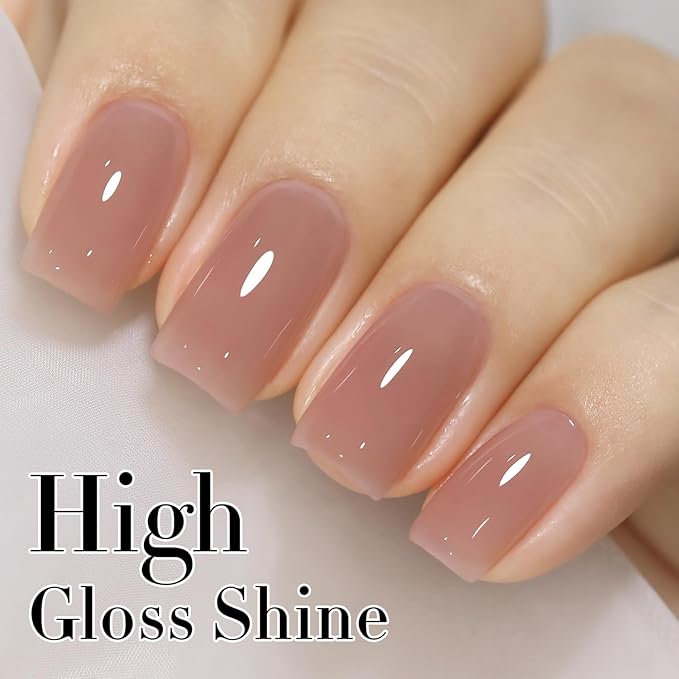 Double Rhythm Translucent Gel Polish Sheer Neutral Natural Light Milky Same Color Same Bottle 15ML Jelly UV Polish Nail Art DIY at Home (Dark Nude-A1493)-Velvo Beauty