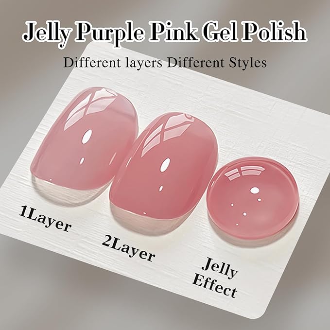Double Rhythm 0.50 OZ Translucent Gel Polish Same Color Same Bottle Sheer Pastel Neutral Natural Milky 15 ML Jelly UV Nail Art DIY at Home (Pale Purple Pink-A1495)-Velvo Beauty