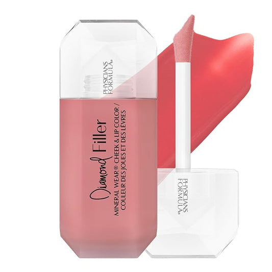 Physicians Formula Mineral Wear®Diamond Filler Cheek & Lip Color, Serum-to-Cream Multi-Use Liquid Blush Formula, Plumps & Smooths for Fuller Looking Cheeks & Lips, Monochromatic Look - Brilliant Peach-Velvo Beauty