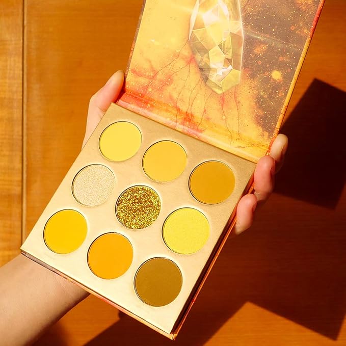 docolor Eyeshadow Palette 9Colors Yellow Eyeshadow Gemstone Shadow Palettes Highly Pigmented Mattes Shimmers Smokey Glitter Cream Colorful Powder Blendable Long Lasting Waterproof Makeup Palette-Velvo Beauty