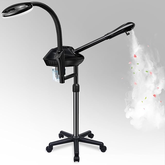 Professional Facial Steamer on Wheels, 2-in-1 Facial Steamers with 5X Magnifying Lamp, Facial Steamer for Facial Deep Cleaning, Facial Humidifier for Spa, Salon and at Home Use-Velvo Beauty
