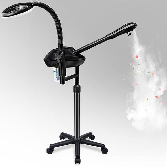 Professional Facial Steamer on Wheels, 2-in-1 Facial Steamers with 5X Magnifying Lamp, Facial Steamer for Facial Deep Cleaning, Facial Humidifier for Spa, Salon and at Home Use-Velvo Beauty