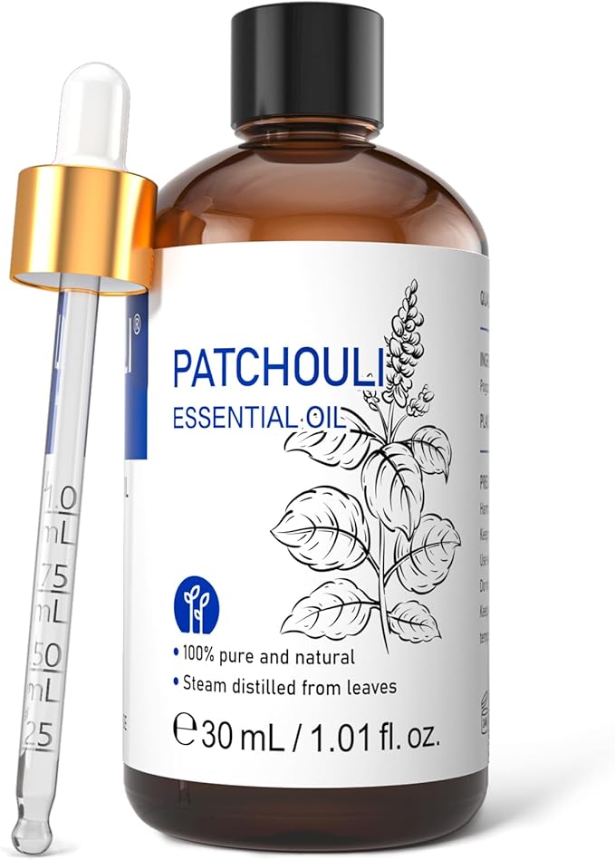 HIQILI Patchouli Essential Oil Organic, 100% Pure, for Diffuser, Homemade Perfume, Skin Care, Aromatherapy, Gift for Hippie Friend-30ML-Velvo Beauty