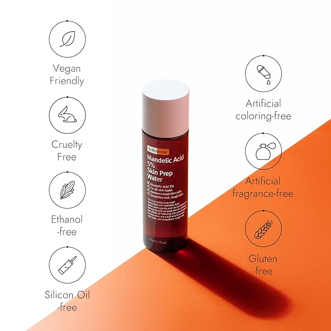 BY WISHTREND Mandelic Acid 5% Skin prep Water, Gentle Skin Renewal, Korean Exfoliator, Aha Bha Toner, for Sensitive Skin, Helping clogged pores, Glow up (4.1 Fl Oz (Pack of 1))-Velvo Beauty