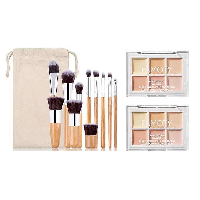 6 Colors Face Contouring Palette, with 11 Pcs Makeup Brush Kits, Light Color Combination Cosmetics Cream Contour and Highlighting Palette, Cover Dark Circles, Bruises, Age Spots, Blemish-Velvo Beauty