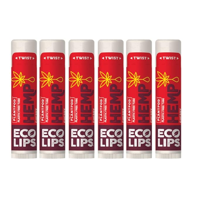 Eco Lips Organic Hemp Lip Balm with Beeswax, Coconut Oil, Vitamin E. Best Chapstick to Soothe & Moisturize Dry, Chapped Lips (Cherry, 6-Pack)-Velvo Beauty