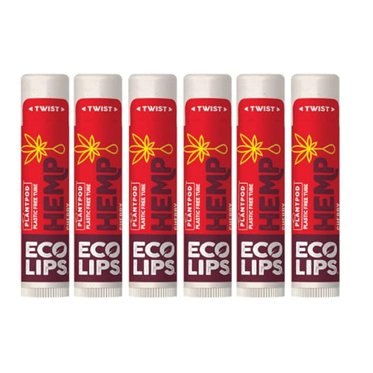 Eco Lips Organic Hemp Lip Balm with Beeswax, Coconut Oil, Vitamin E. Best Chapstick to Soothe & Moisturize Dry, Chapped Lips (Cherry, 6-Pack)-Velvo Beauty