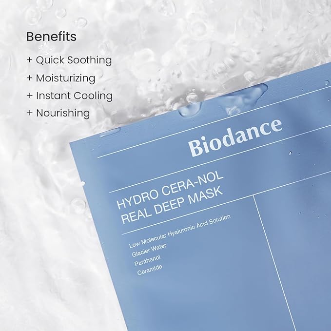 BIODANCE Hydro Cera-nol Real Deep Mask, Overnight Hydrogel Mask, Hydrating Facial Mask For Sensitive Skin, Redness Reducing & Quick Soothing Effect, Korean Skincare | 1.19oz(34g) x 4ea-Velvo Beauty
