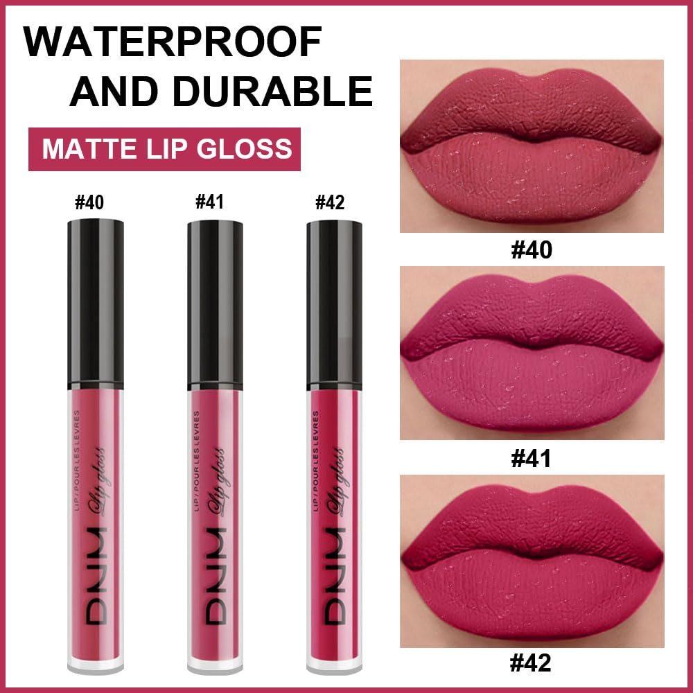 evpct 3Pcs Mauve red Berry pink Rose red Matte Liquid Lipstick Sets for Women 24-hour Matte+Lipstick Lipstick Lip Stain Gloss Long Lasting 24 Smudge Waterproof-Velvo Beauty