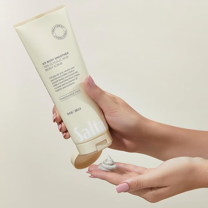 Saltair KP Body Scrub. 10% Glycolic Acid Treatment with Volcanic Sand and Plant Moisturizers. Fragrance-Free Physical Chemical Exfoliator. Exfoliating Body Scrubber for Rough Bumpy Skin, 10oz.-Velvo Beauty