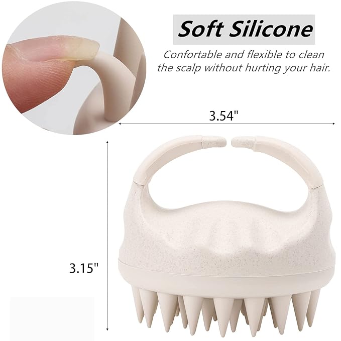 Hair Scalp Massager Shampoo Brush Hair Scrubber Washing Brush Silicone Scalp Exfoliator for Dandruff Removal- Beige-Velvo Beauty