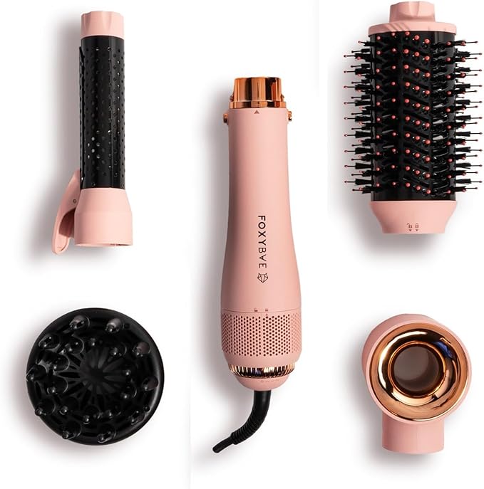 FoxyBae 4-in-1 Hot Air Styler: Blow Dryer Brush, Diffuser, Curling Barrel & Drying Cylinder - Blush Super Styler-Velvo Beauty