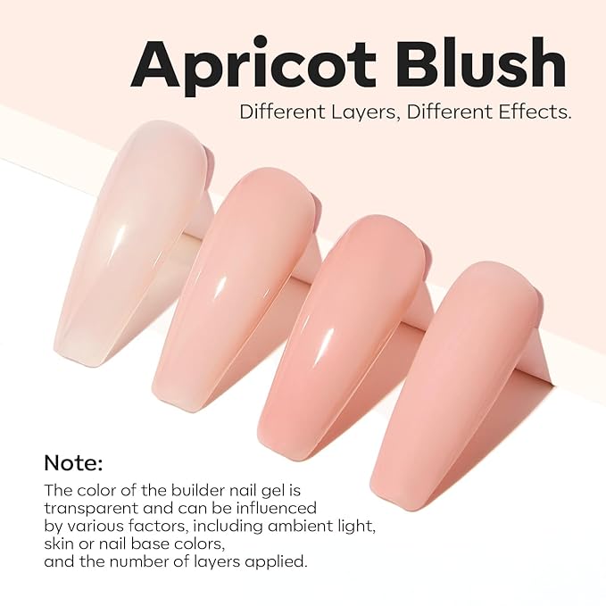 modelones Builder Nail Gel, 8-in-One Sheer Nude Pink Builder, Apricot Blush Pink Rubber Base for Nail Thickening Apex Building LED Lamp Cured Hard Strengthener Extend Color Gel Polish for DIY Salon-Velvo Beauty