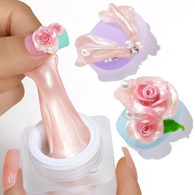 Double Rhythm 3D Nail Gel Pearl Solid Sculpting Gel for Nail Art Non-Sticky Hard for Building Carving Molding Extension Soak Off UV/LED Nail Art Salon Home DIY 0.5 Oz (Nude-Silk 02)-Velvo Beauty