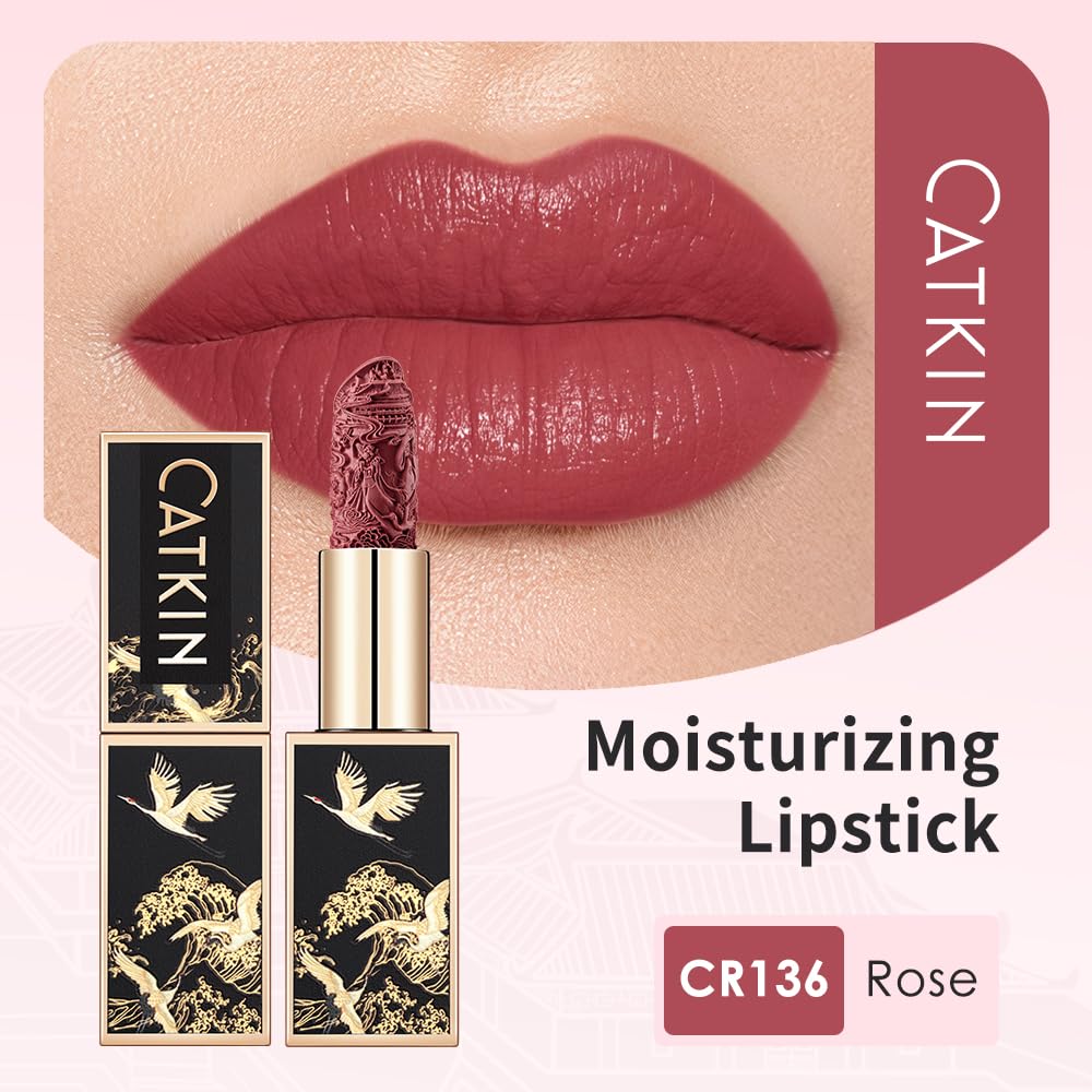 Catkin Moist Lipstick Hydrating High Impact Color Infused with Vitamin E and Avocado Oil Smooth Soft Texture Long Lasting Rose Glow Finish 136-Velvo Beauty