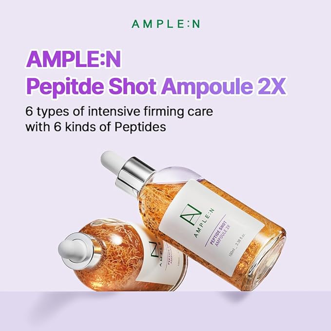 AMPLE:N Peptide Shot 2X Ampoule – Intensive Age Defying Concentrate Face Serum with Peptide Threads – Erasing Wrinkles and Improve Firmness – Lifting Sagging Skin – Plump, Repairs Skin, 3.38 fl.oz.-Velvo Beauty