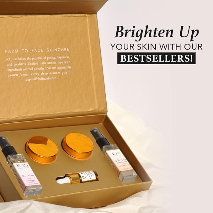 Quick Glow Kit, Hydrating Essence Toner, Exfoliating Face Cleanser, 24K Gold Face Elixir, Face Gel Serum, Face & Body Toner | Smoothens & Softens Skin, Deep Cleanser | Set of 5 - RAS LUXURY OILS-Velvo Beauty