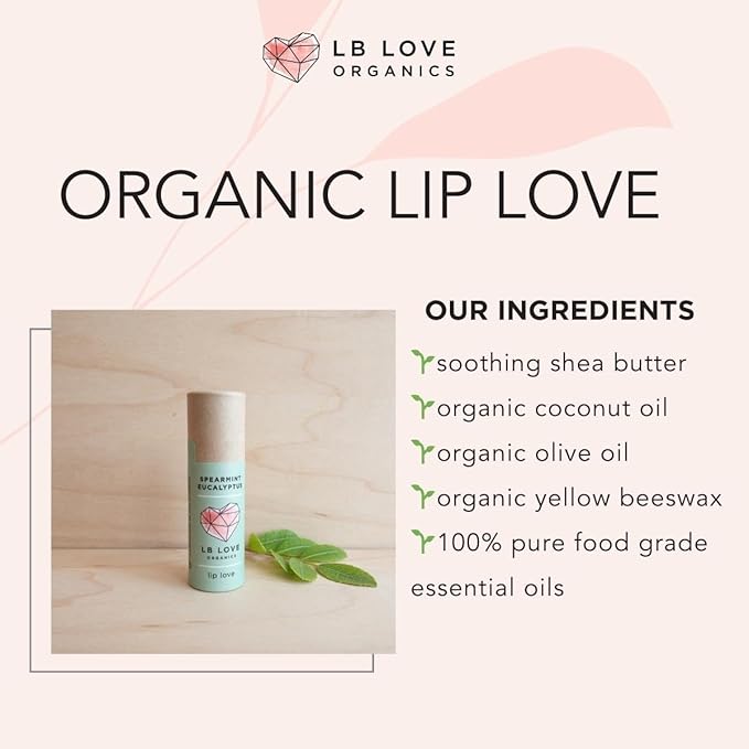 Plastic Free Lip Love | Jumbo Organic Lip Balm | Organic Beeswax and Plant Based | Zero Waste Natural Lip Balm (Spearmint Eucalyptus)-Velvo Beauty