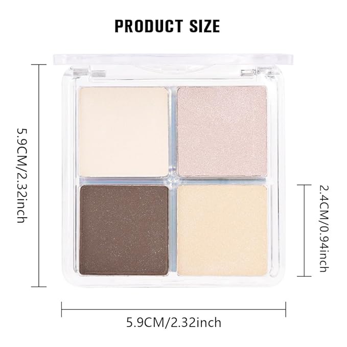 4 Colors Beige Nude Brown Pink Yellow Eye Shadow Powder Palette Makeup, Neutral Travel Matte Shimmer Creme QuadsEyeshadow Palette for Women Highly Pigmented Waterproof, paleta de sombras de ojos 01-Velvo Beauty