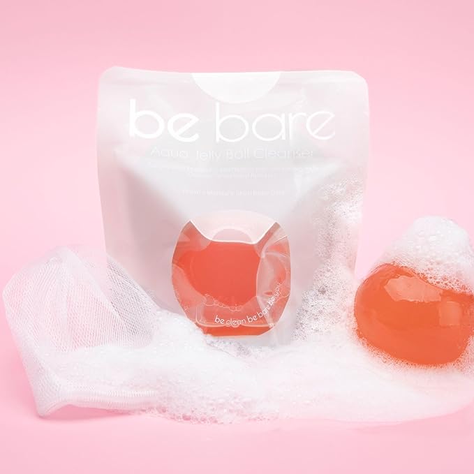 Be Bare Jelly Ball Cleanser, Daily Face Wash Korean Skin Care Cleanser Ball for Dry Skin with Allantoin for Protection, AHA &BHA for Exfoliation and Hydration- Peachy Pink (1.41oz)-Velvo Beauty