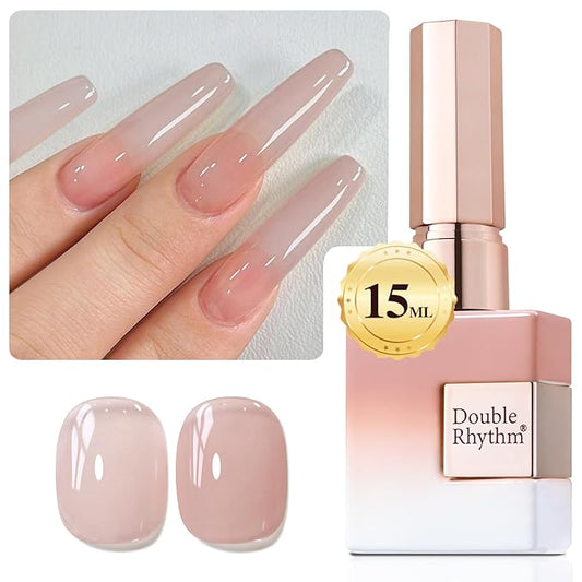 Double Rhythm Translucent Gel Polish Sheer Neutral Natural Light Milky Same Color Same Bottle 15ML Jelly Nail Polish Nail Art DIY at Home (Milky Nude Purple-A1414)-Velvo Beauty
