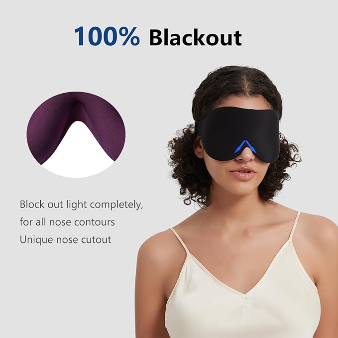 ALASKA BEAR 100% Blackout Sleep Mask for Women and Men, 3D Pillowy Soft Light Blocking Eye Mask with Contoured Eye Cups, Earplugs Set, Purple-Velvo Beauty