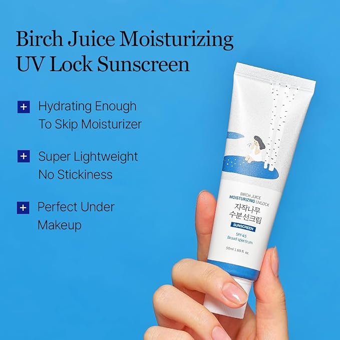 ROUND LAB Birch Juice Moisturizing UV LOCK SPF 45 | NBC No1 SPF, Glow Sunscreen for Daily Skincare, Non-toxic, UV Protection, Lightweight, Oil-Free, Organic, Korean Sunscreen (1.69 Fl Oz)-Velvo Beauty