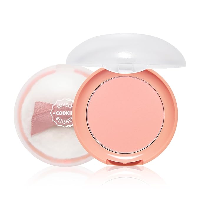 ETUDE Lovely Cookie Blusher #OR201 Apricot Peach Mousse 4g | Glowing & Natural Powder Blush with Long-Lasting Sebum Control | Easy Application | Puffy Cushion for a Lovely Makeup Look-Velvo Beauty